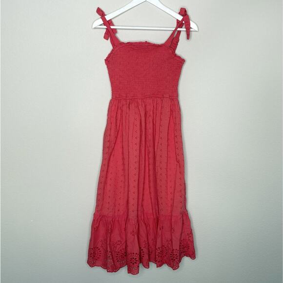 Jessica Simpson Boho Eyelet Midi Tiered Dress Coral Orange Medium - Picture 1 of 7